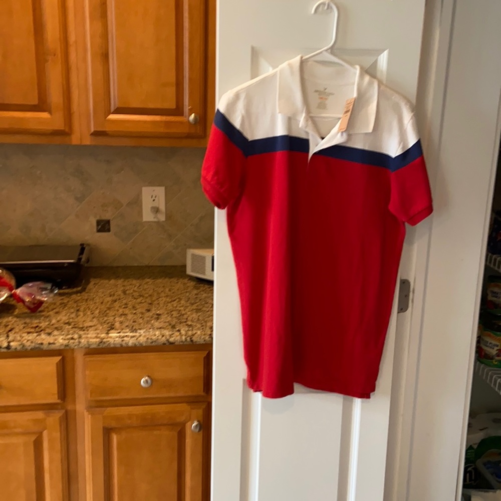 Brand new American Eagle Outfitters classic fit polo red, white and blue sz M.
